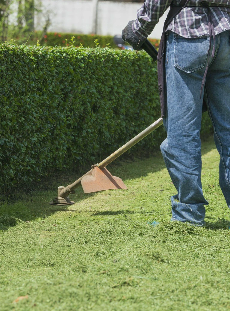 Mężczyzna koszący trawę